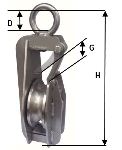 Swivel eye stainless steel snatch block with wide sheave
