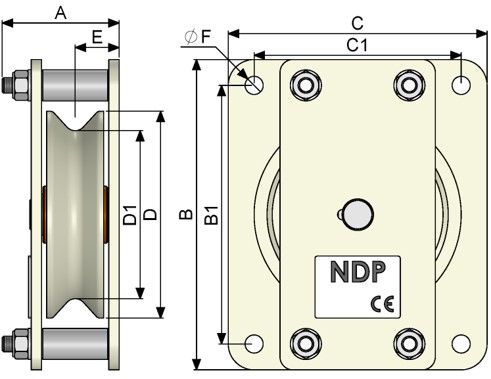 Poulie de levage ou de renvoi avec réa horizontal